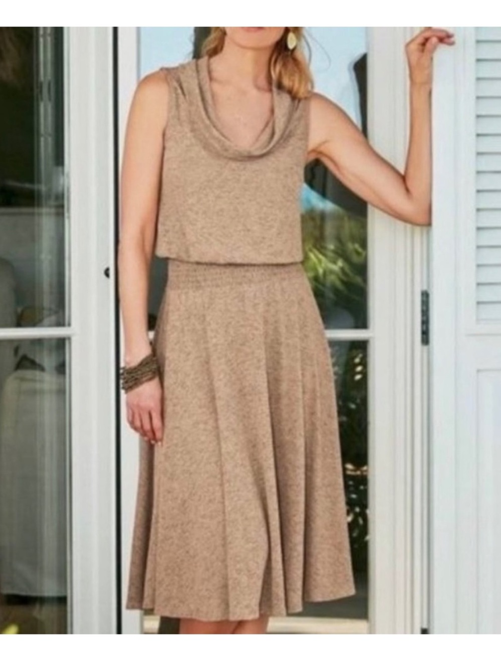 Soft Surroundings Sleeveless Cowl Midi Dress in Taupe s